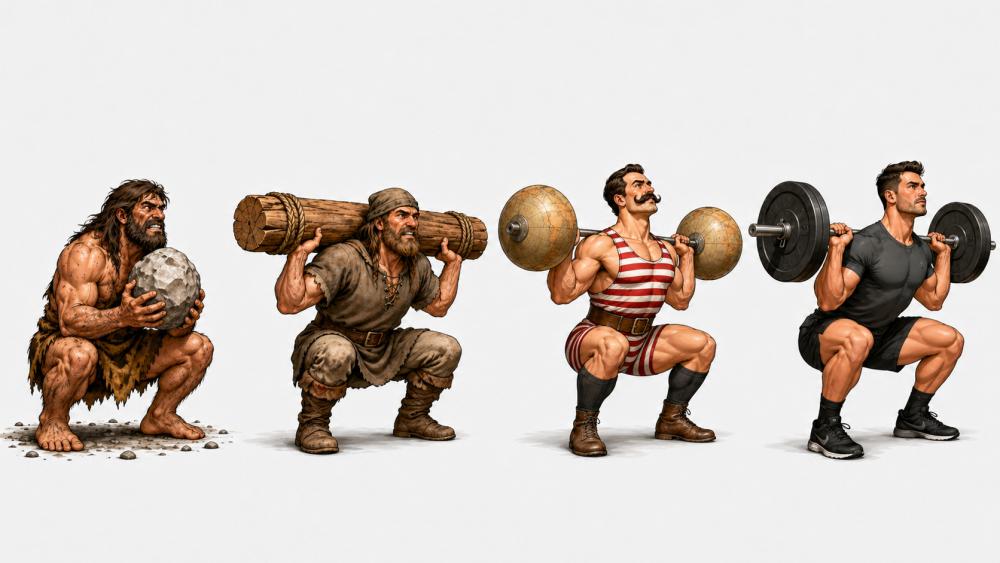 Illustration över knäböjens historia