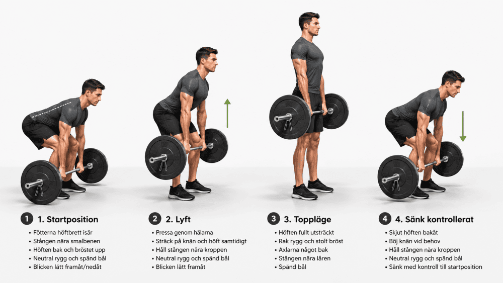 Illustration som visar marklyft steg för steg