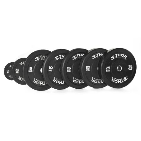 Thor Fitness bumper viktskivor i gummi, 50mm håldiameter, högkvalitativa träningsvikter.