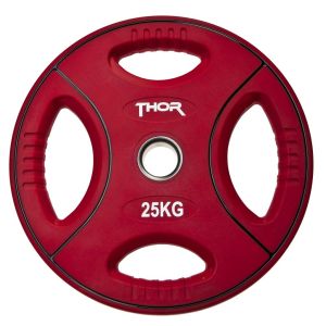 Röda PU-viktskivor med handtag från Thor Fitness för styrketräning