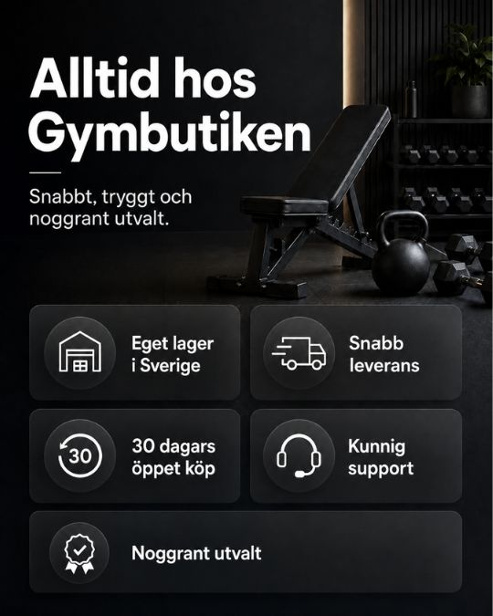 Alltid hos Gymbutiken - eget lager i sverige, snabb leverans & 30 dagars öppet köp