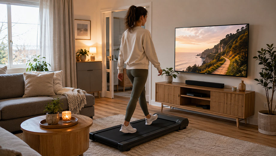 Gåband framför TV:n – så får du ihop 10 000 steg hemma